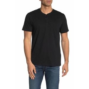 Public Opinion T-Shirt Black Short Sleeve Henley Tee Cotton Blend Men's Small S